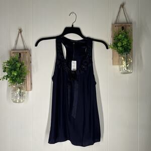 Vintage Banana Republic Women's Navy Silk Hand Beaded Tank Top Medium NWT 2010